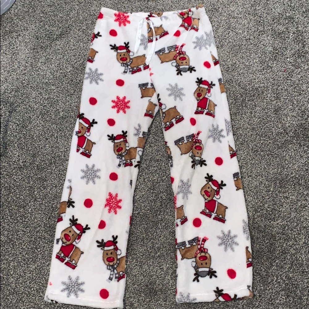 Reindeer polka dot fuzzy pajama pants